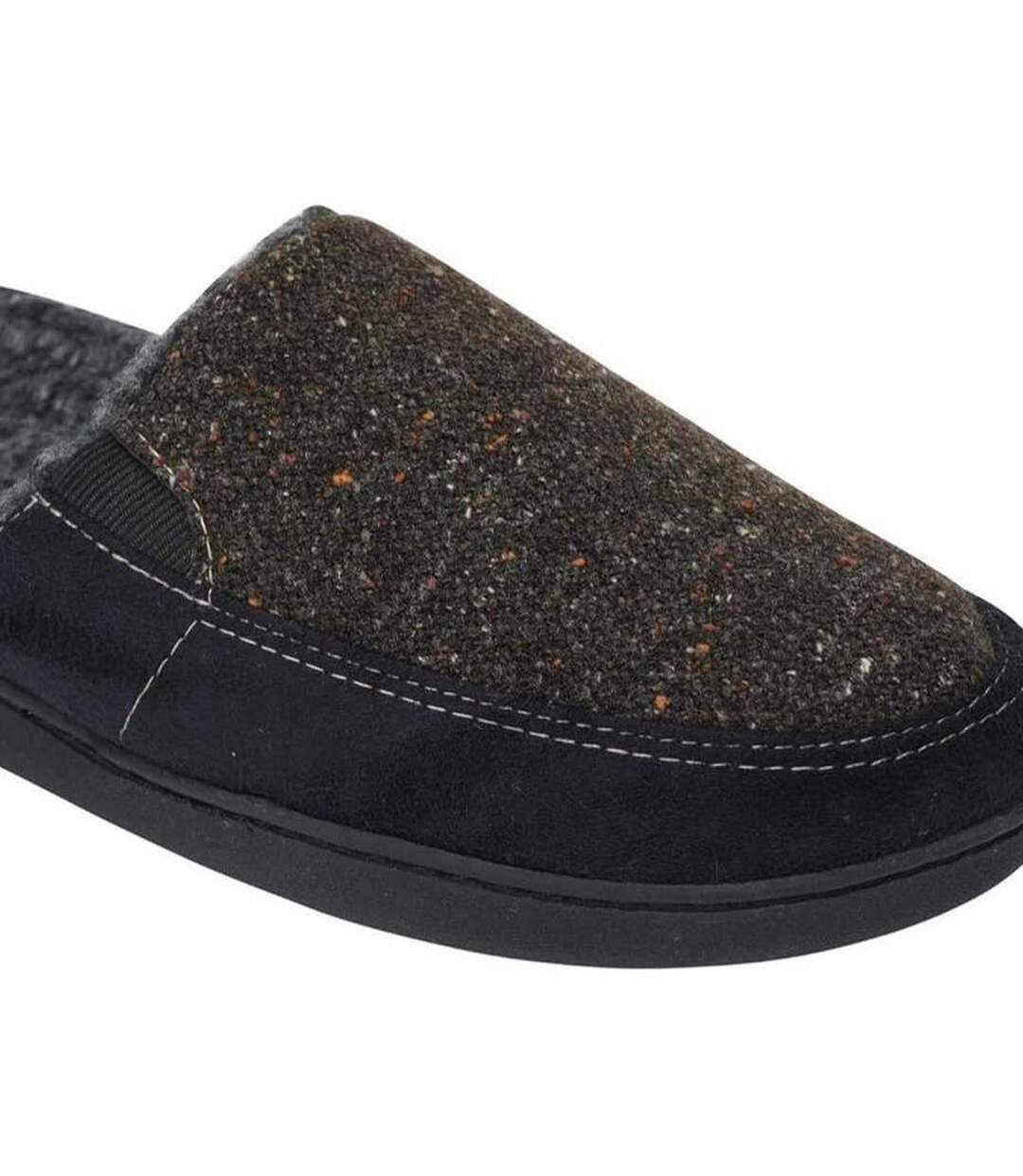 Mens Tweed Slip-on Mule Slippers Black Brown Keanu-3