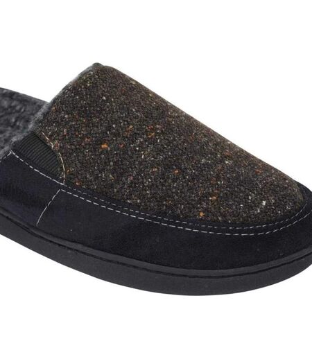 Mens Tweed Slip-on Mule Slippers Black Brown Keanu