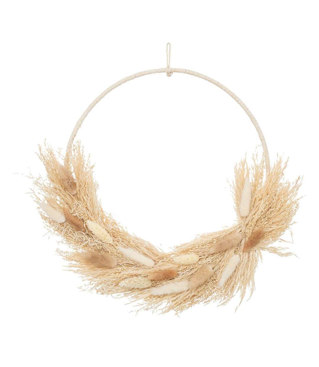 Couronne de Fleurs Séchées Murale 34cm Beige-1
