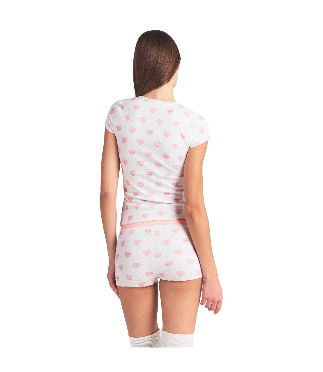 Ensemble Haut Et Short Motif/style Cœurs Femme Blanc Skims-3