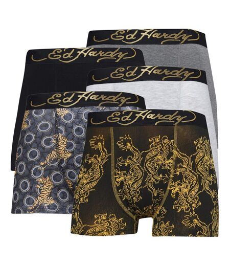 Ed Hardy - Lot de 5 Caleçons Homme Coton Respirant Confort - Collection Carno