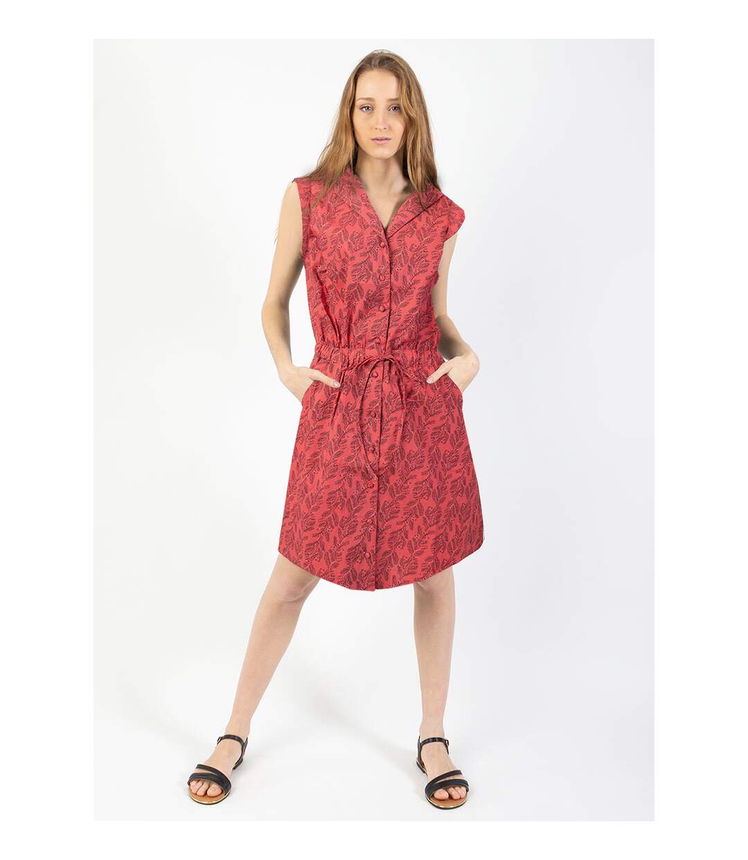 Robe courte ASSIA rouge en coton col chemise Coton Du Monde