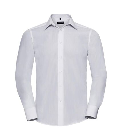Russell Collection Mens Long Sleeve Poly-Cotton Easy Care Tailored Poplin Shirt (White) - UTBC1018