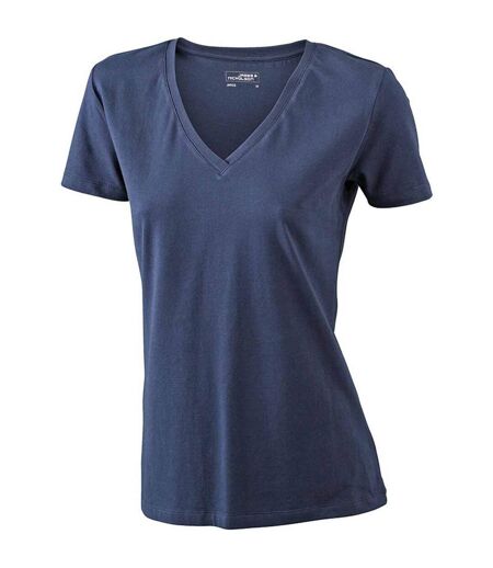 T-shirt col V - extensible - JN928 - Bleu marine - femme - manches courtes