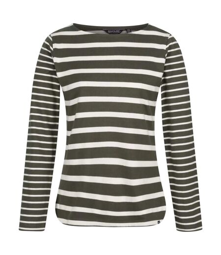 Regatta Womens/Ladies Farida Striped Long-Sleeved T-Shirt (Dark Khaki/Light Vanilla) - UTRG8449