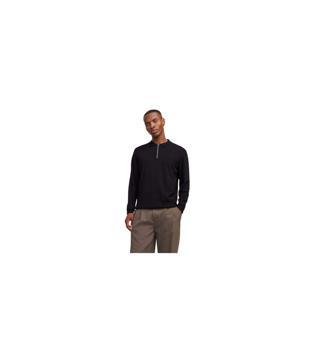 Mens Emil Knitted Quarter Zip Polo Shirt Black Jack And Jones-1