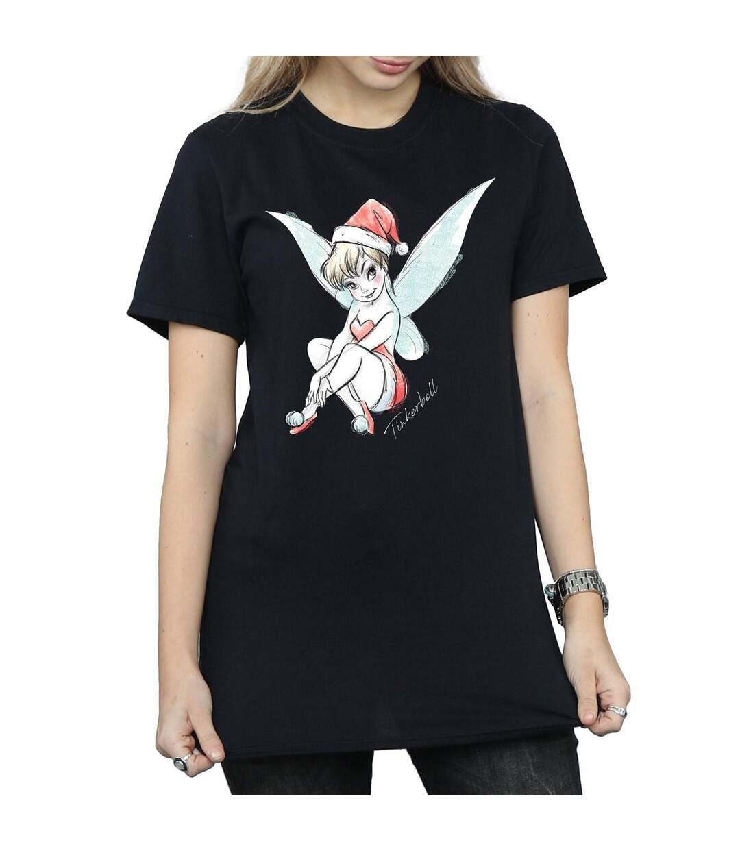 Disney Femme/Les femmes Fée Clochette Christmas Fairy Coton Boyfriend T-Shirt (Noir) - UTBI46450-3