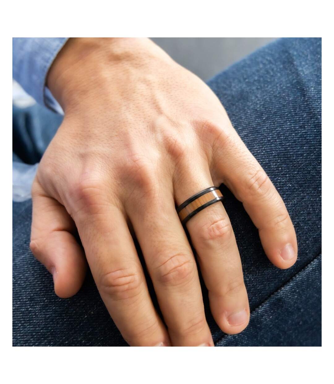 Votre Bague Anneau Fashion Homme Acier Noir Bois