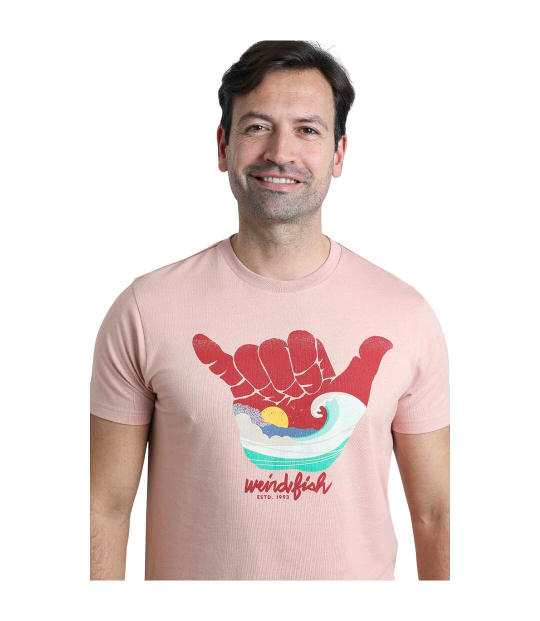 Mens hang loose graphic t-shirt dusty rose Weird Fish-3