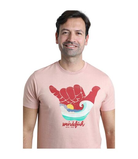 Mens hang loose graphic t-shirt dusty rose Weird Fish