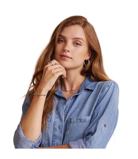 Womens/ladies Denim Back Slit Relaxed Fit Long-sleeved Shirt Ombre Blue Bella Dahl