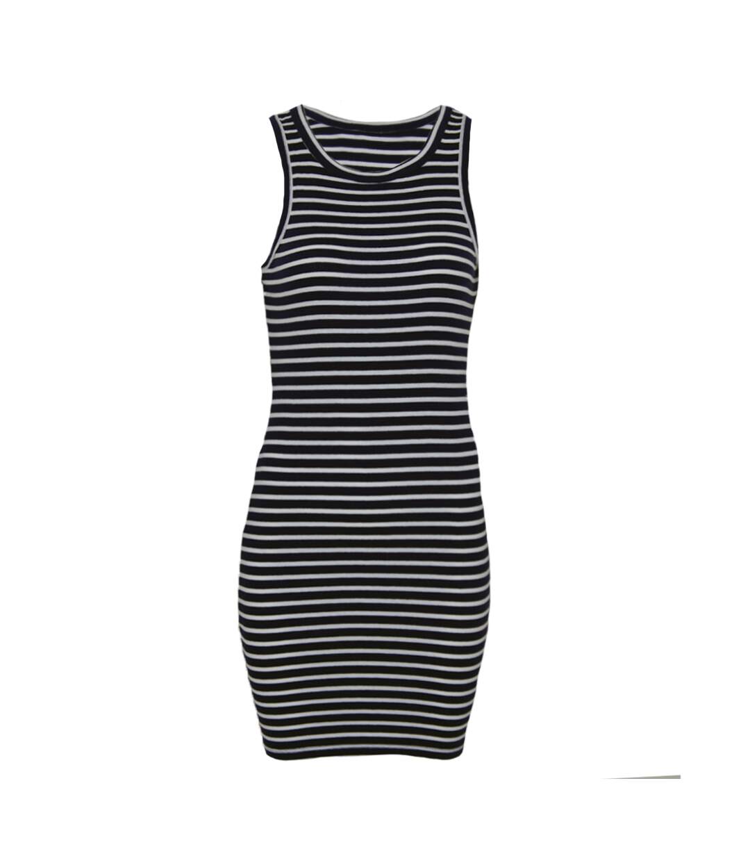 Womens/ladies sleeveless striped mini dress black Brave Soul-1