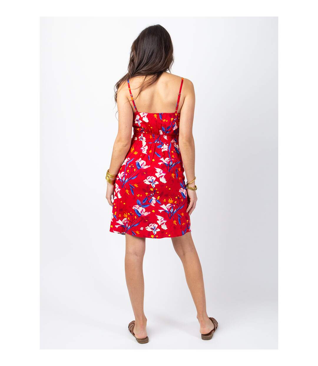 Robe courte ILONA imprimé fleuri rouge Coton Du Monde