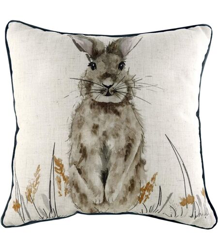 Oakwood hare cushion cover one size off white/brown/grey Evans Lichfield