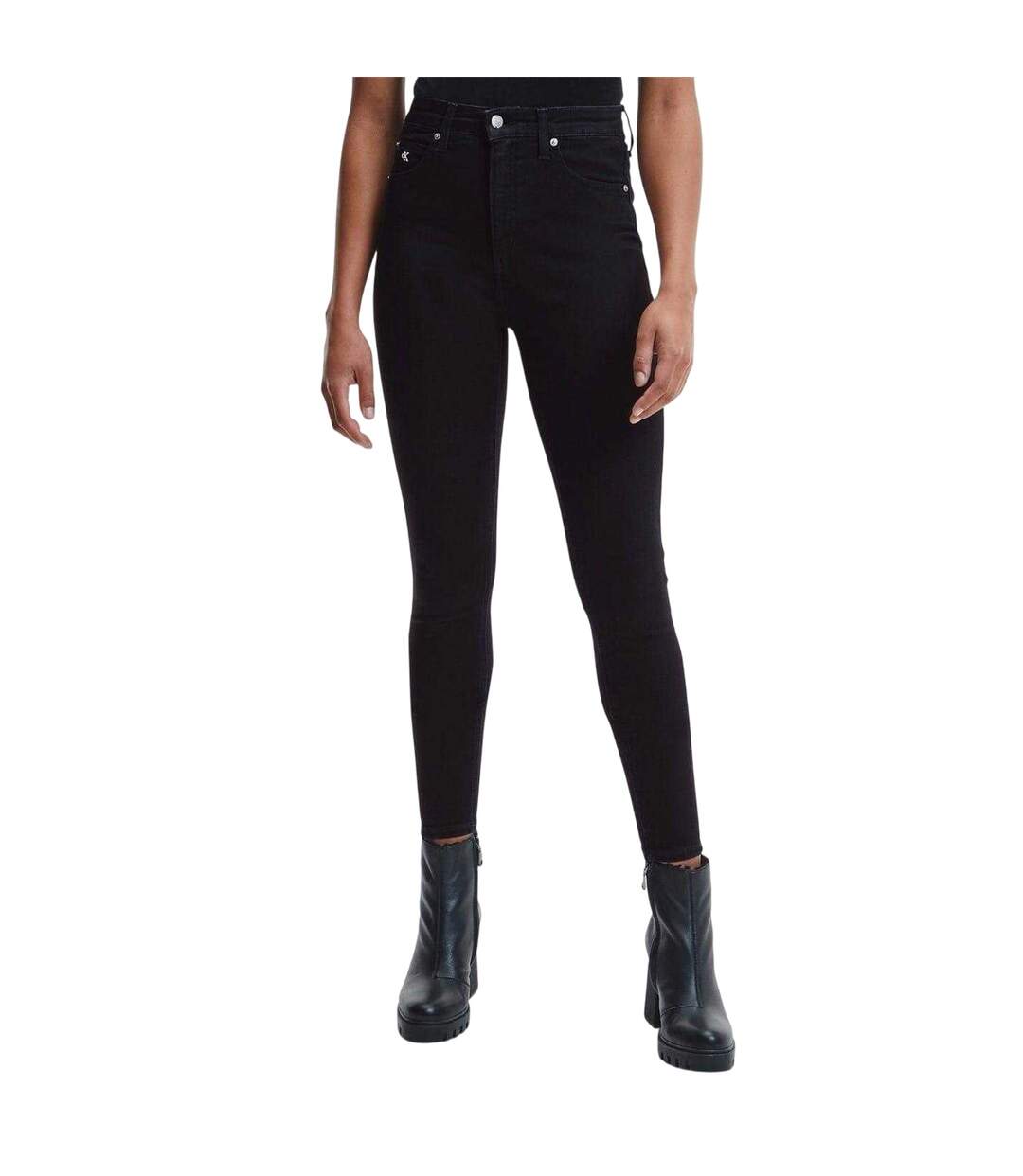 Womens/ladies High Rise Super Skinny Jeans Black Denim Calvin Klein-4