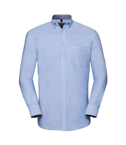 Russell Collection Mens Oxford Tailored Long-Sleeved Shirt (Oxford Blue/Oxford Navy)