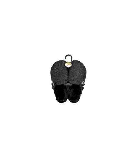 Womens/ladies Fur Lined Felt Mule Charcoal Slumberzzz