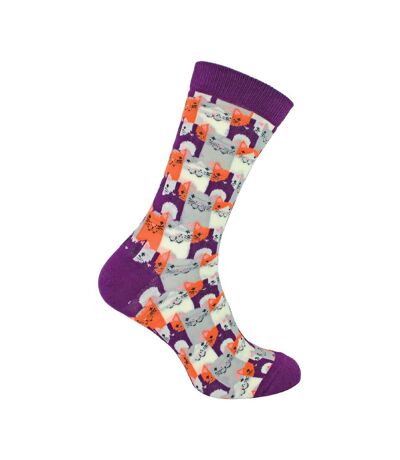 1 Pack Mens Novelty Purple Happy Cat Bamboo Socks