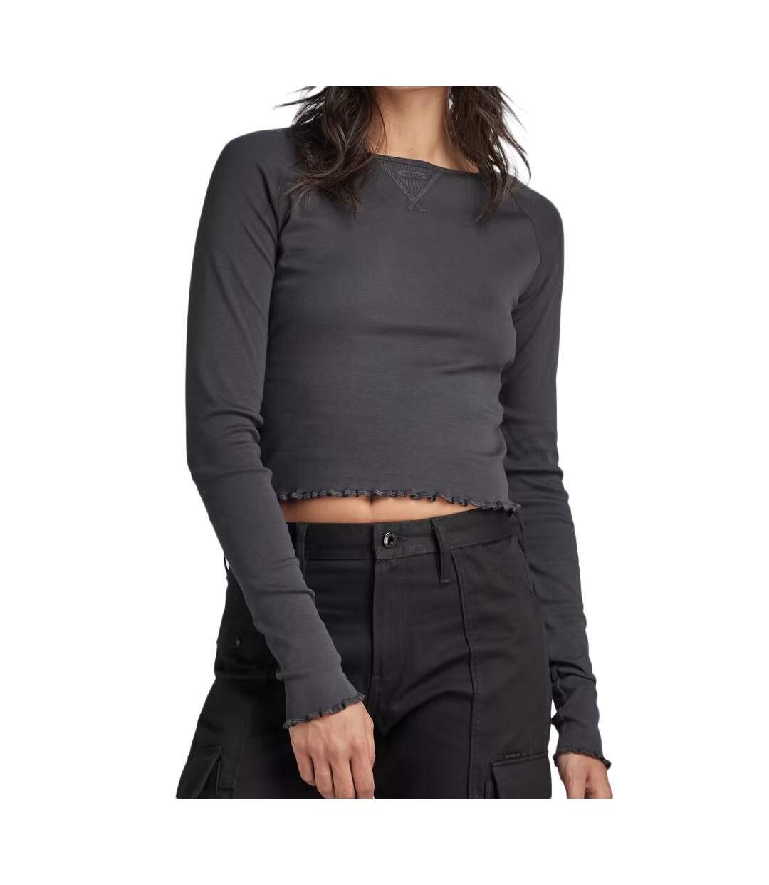T-shirt manches longues noir femme g-star cropped baby sis raglan-1