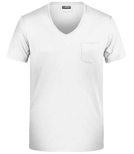T-shirt BIO col V poche poitrine - Homme - 8004 - blanc