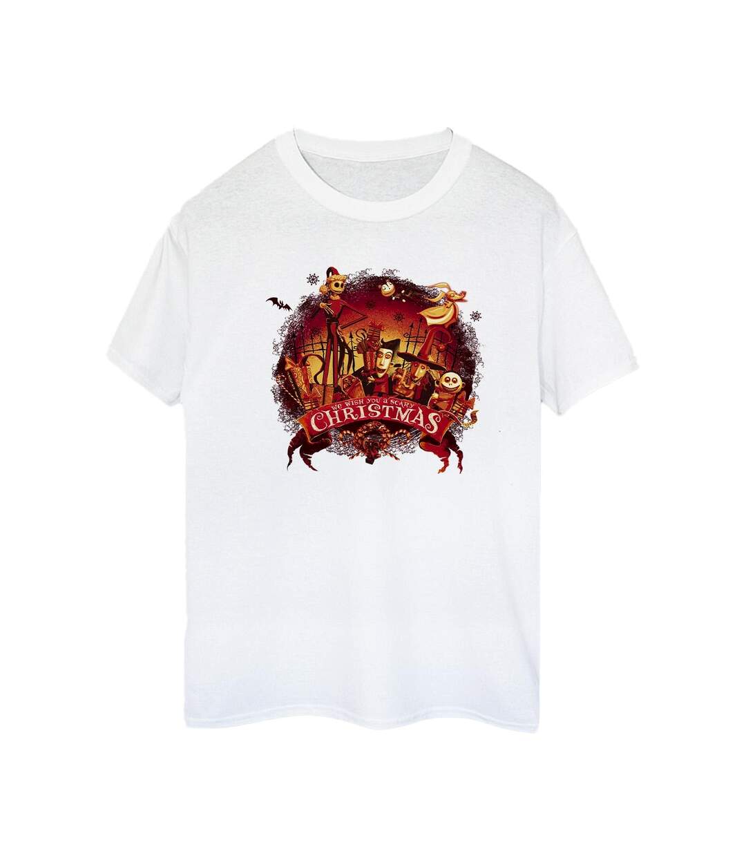 Disney Womens/Ladies The Nightmare Before Christmas Scary Christmas Cotton Boyfriend T-Shirt (Blanc) - UTBI41766-1