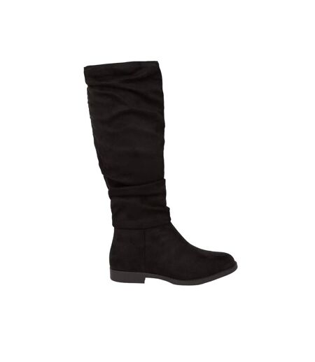 Womens/ladies karina ruched flat knee-high boots natural black Dorothy Perkins