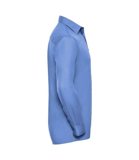 Mens poplin easy-care long-sleeved formal shirt corporate blue Russell Collection