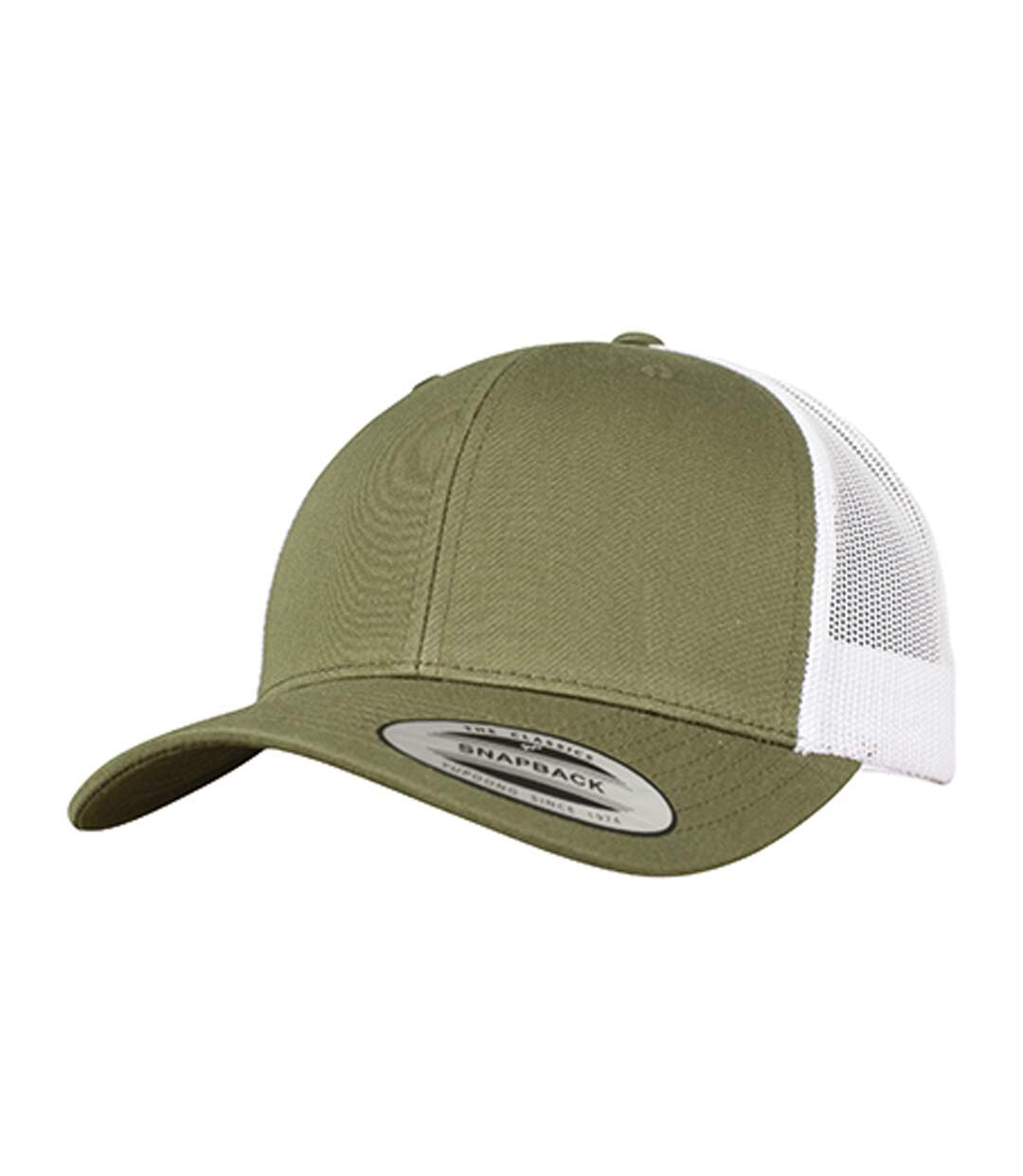 Casquette Trucker Motif/style Rétro Kaki Foncé Blanc Flexfit-1