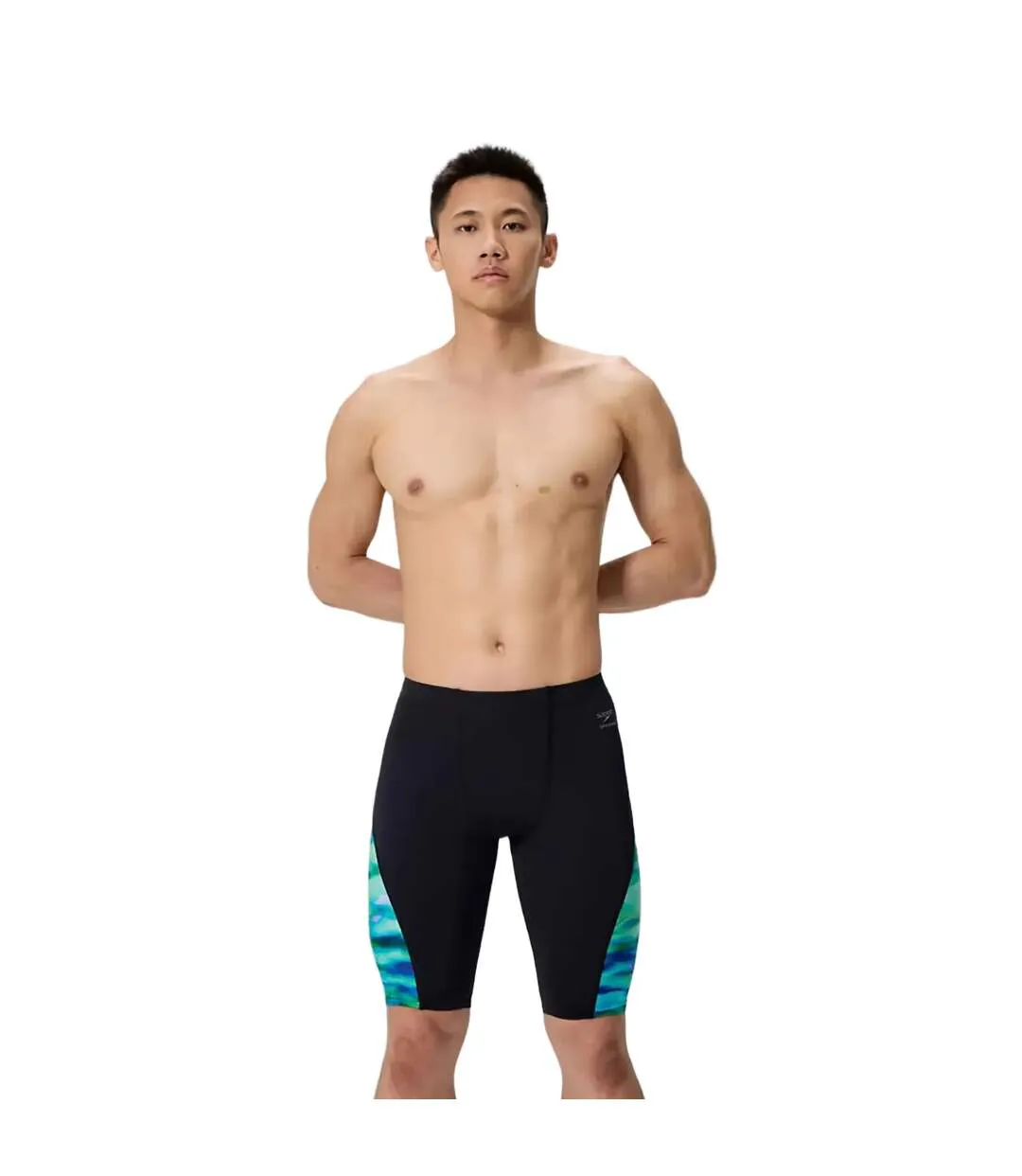 Mens Spliced Printed Endurance+ Jammer Shorts Turquoise Black Speedo-2