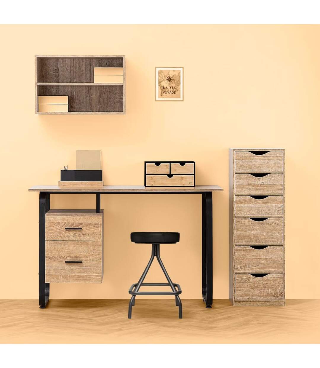 Caisson de bureau 6 tiroirs - Beige-2