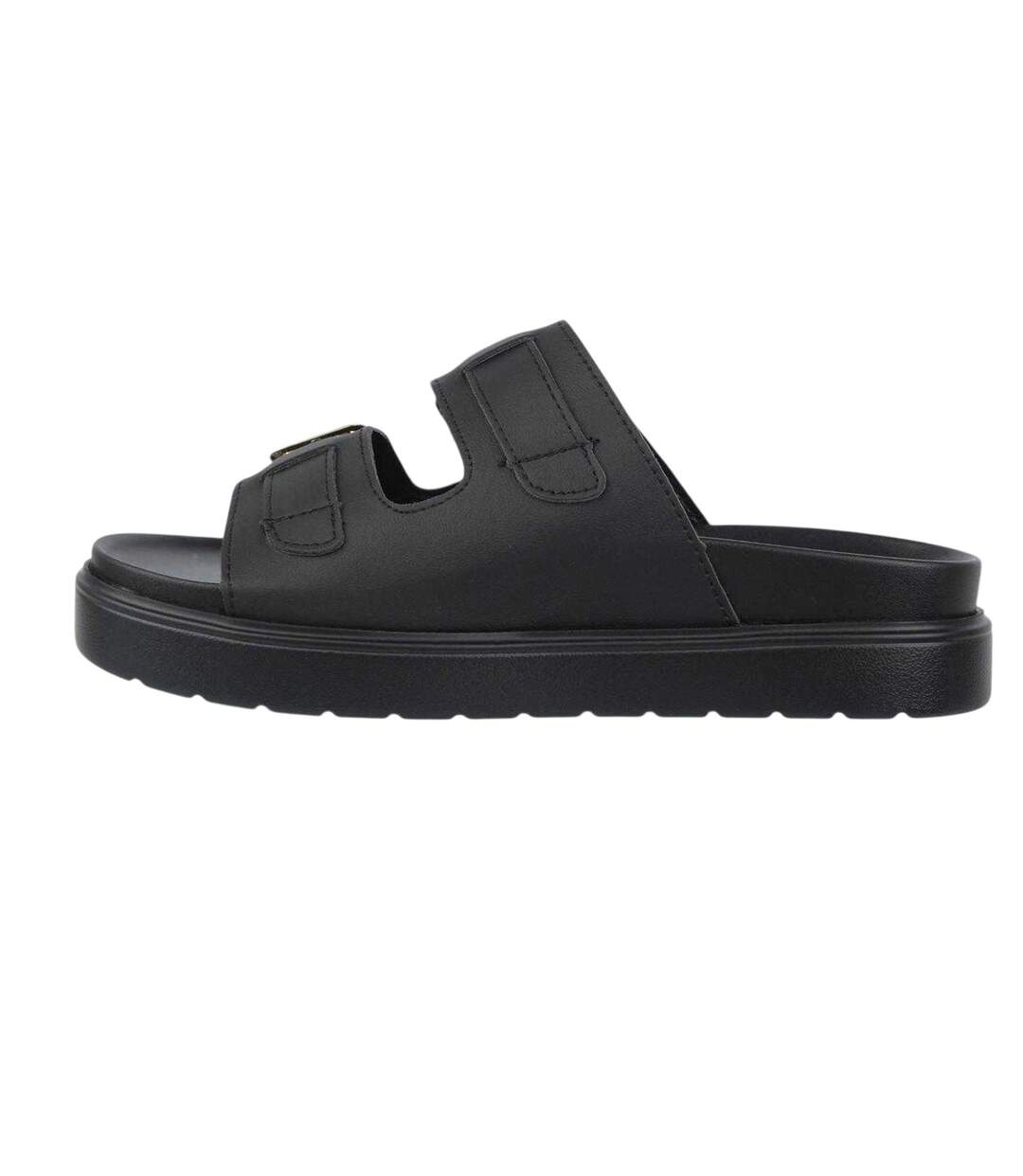 Womens/ladies Double Strap Flat Sandals Black Biba-2