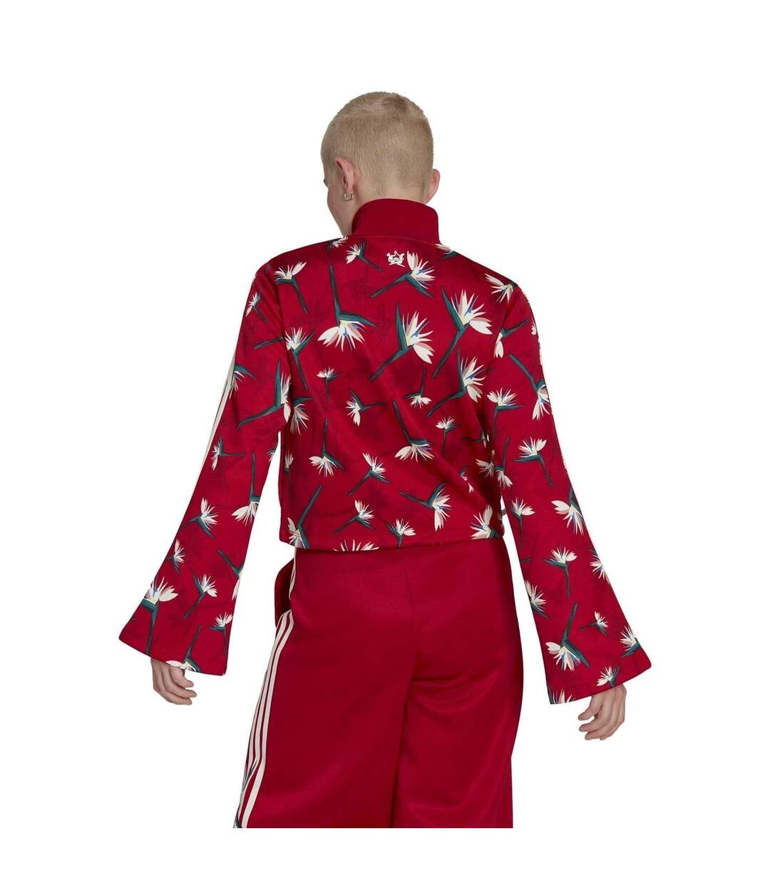 Womens/ladies Originals Floral Bell Sleeve Track Top Red Adidas-3