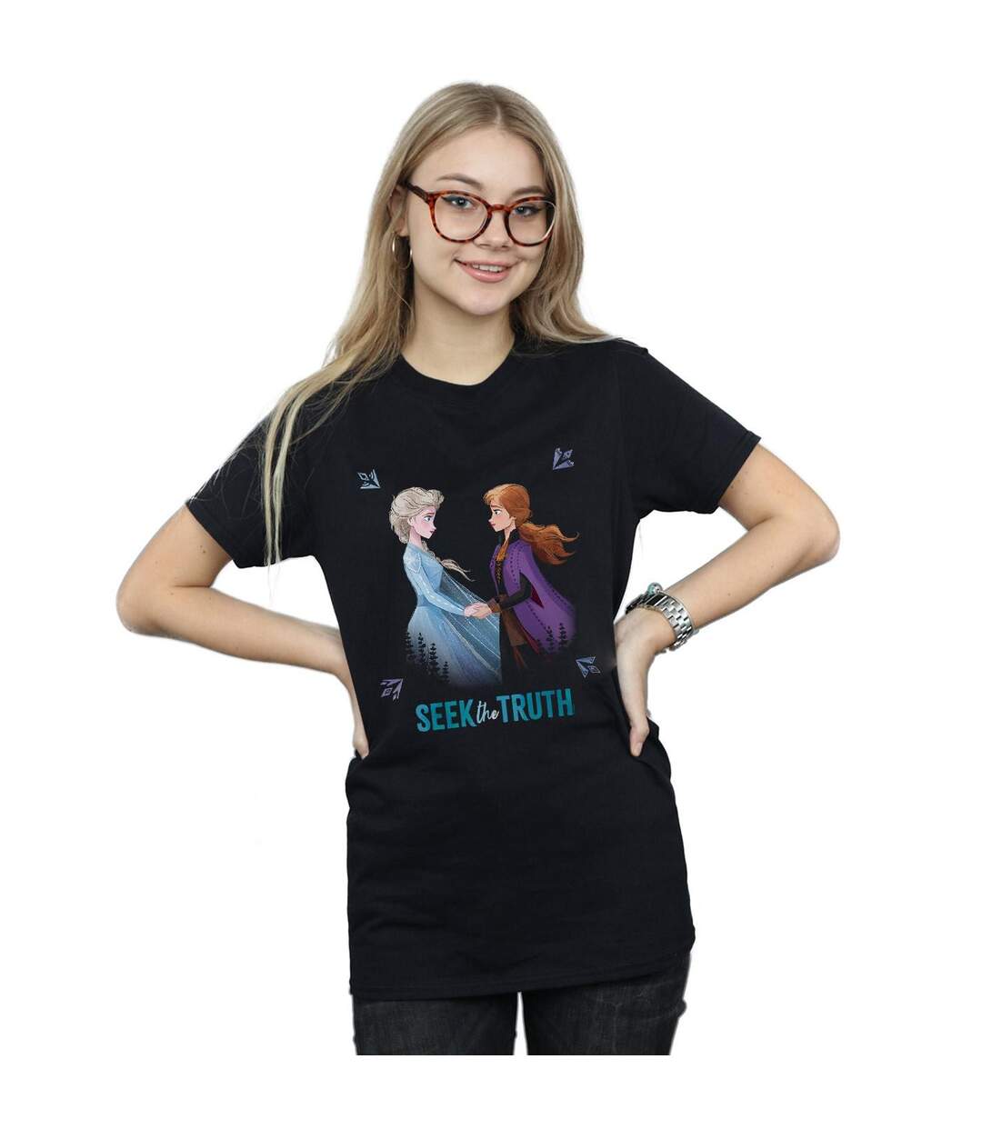 Disney - T-shirt FROZEN ELSA AND ANNA SEEK THE TRUTH - Femme (Noir) - UTBI24369-2