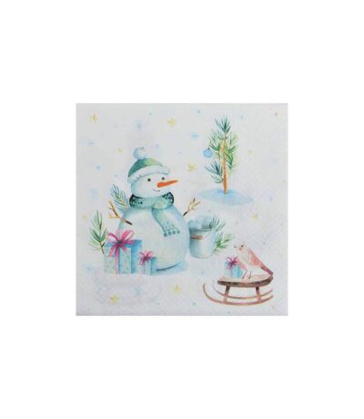 Lot de 20 Serviettes en Papier Bonhomme de Neige 33x33cm Blanc