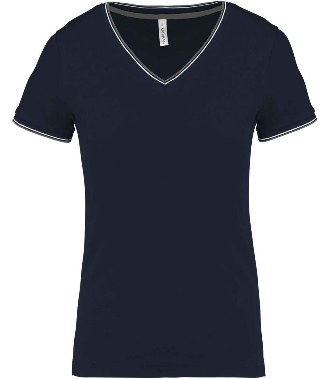 T-shirt manches courtes coton piqué col V K394 - bleu marine grey - femme-2