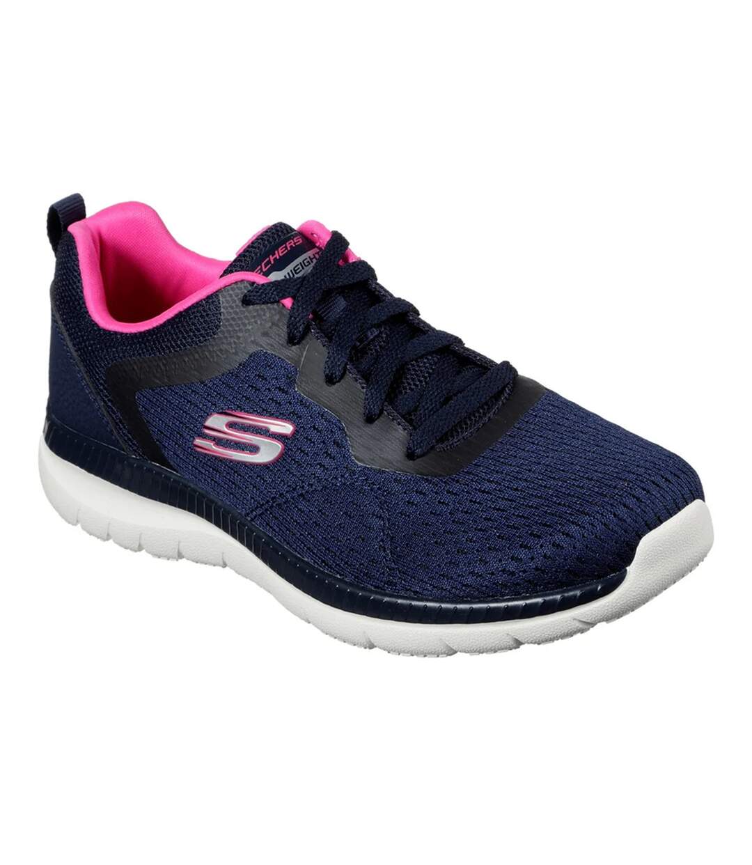 Womens/ladies bountiful quick path plain trainers navy/hot pink Skechers-1