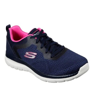 Womens/ladies bountiful quick path plain trainers navy/hot pink Skechers
