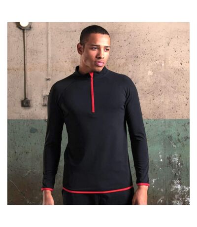 AWDis Just Cool Mens Half Zip Sweatshirt (Jet Black/ Fire Red) - UTRW4815