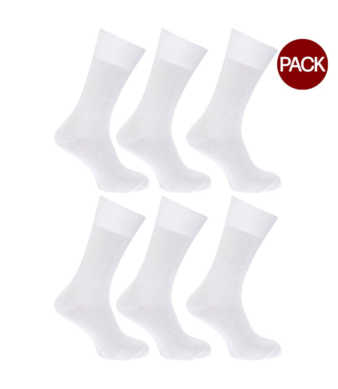 Lot de 6  Chaussettes unies 100% coton paires homme blanc Floso