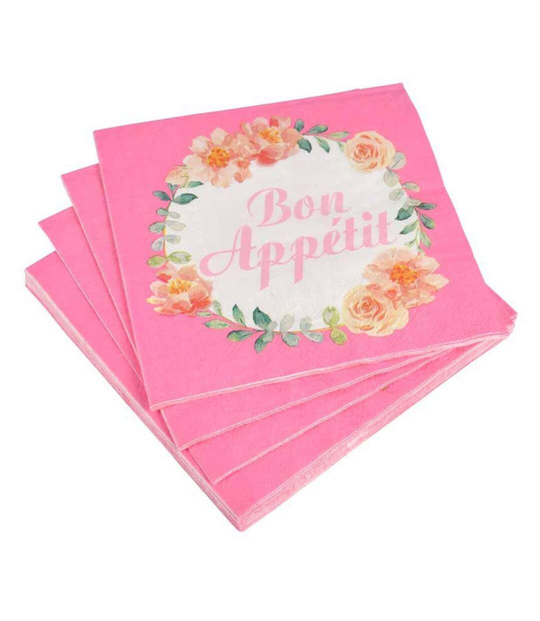 Lot de 20 Serviettes en Papier Fleurs 33x33cm Rose-1