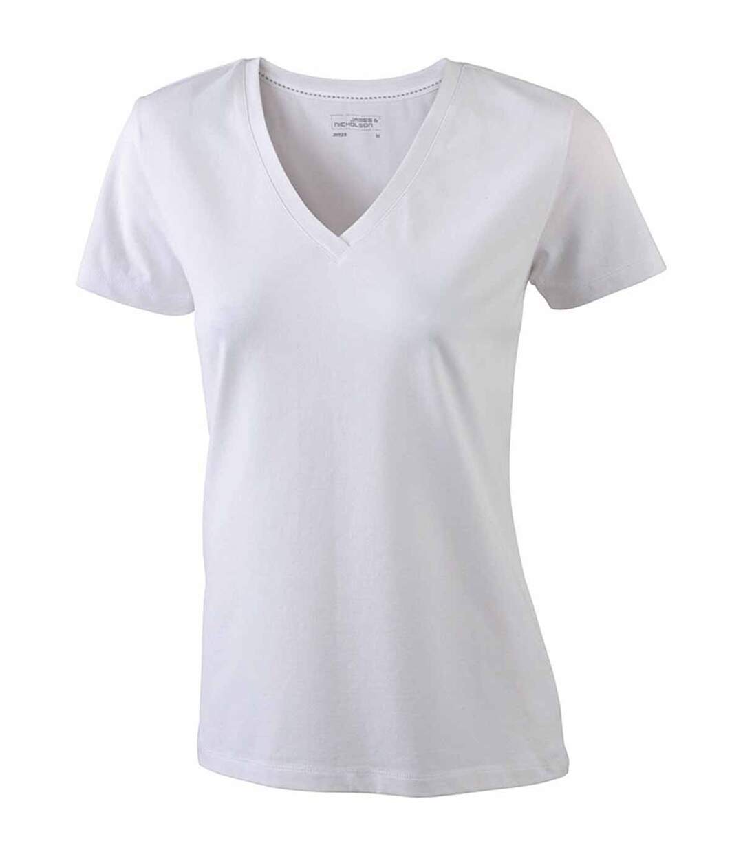 T-shirt col V - extensible - JN928 - BLANC - femme - manches courtes