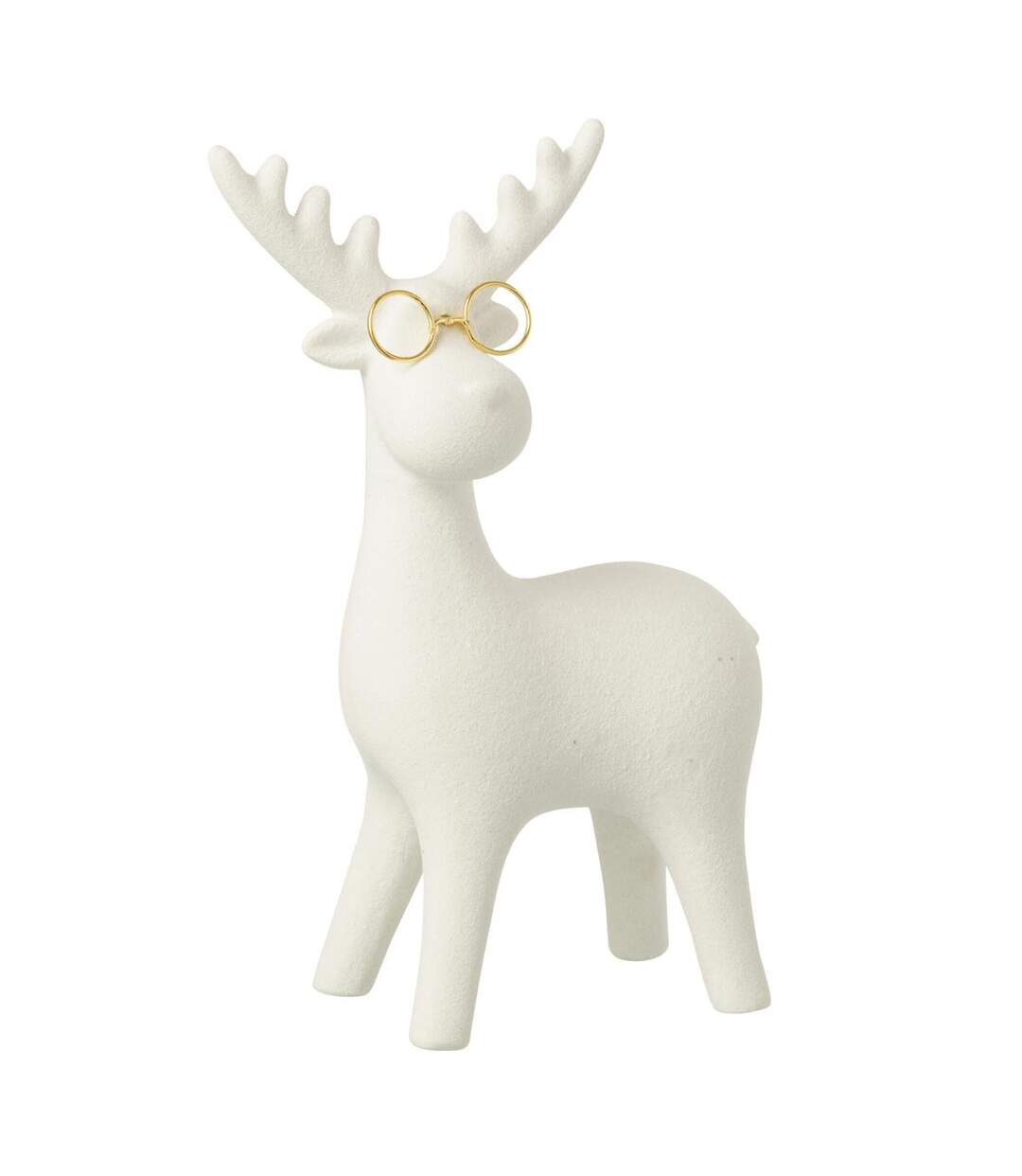 Statuette Renne Pailleté Lunettes 25cm Blanc-1