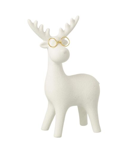 Statuette Renne Pailleté Lunettes 25cm Blanc