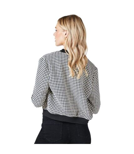 Womens/ladies houndstooth snap-front bomber jacket monochrome Principles