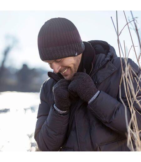 Mens Fleece Lined Striped Insulated Thermal Beanie Hat for Winter