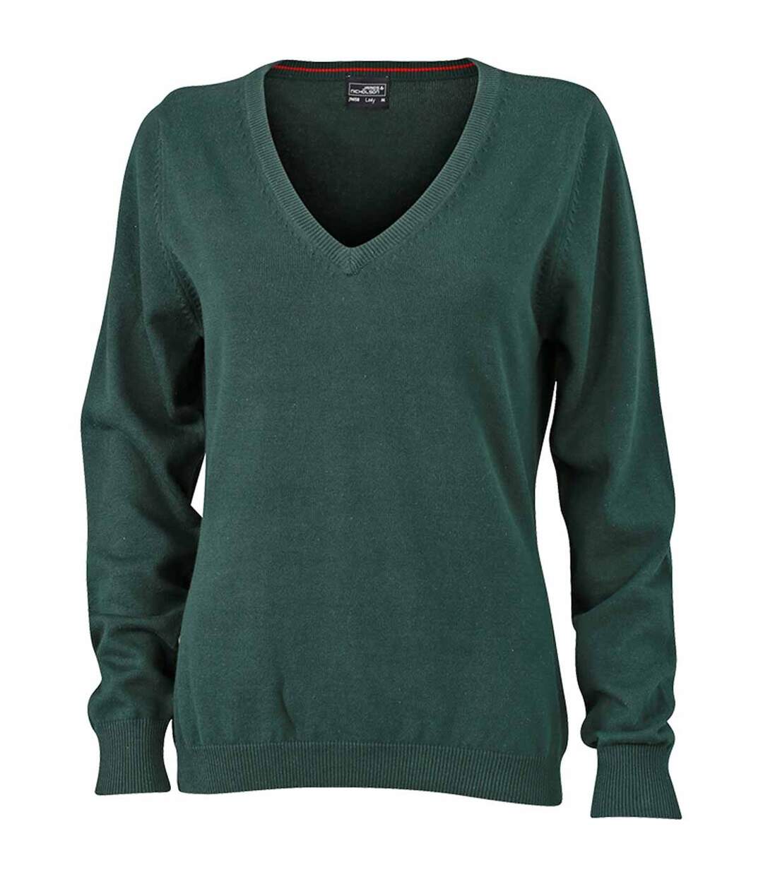 Pull classique col V - FEMME - JN658 - vert foncé-1