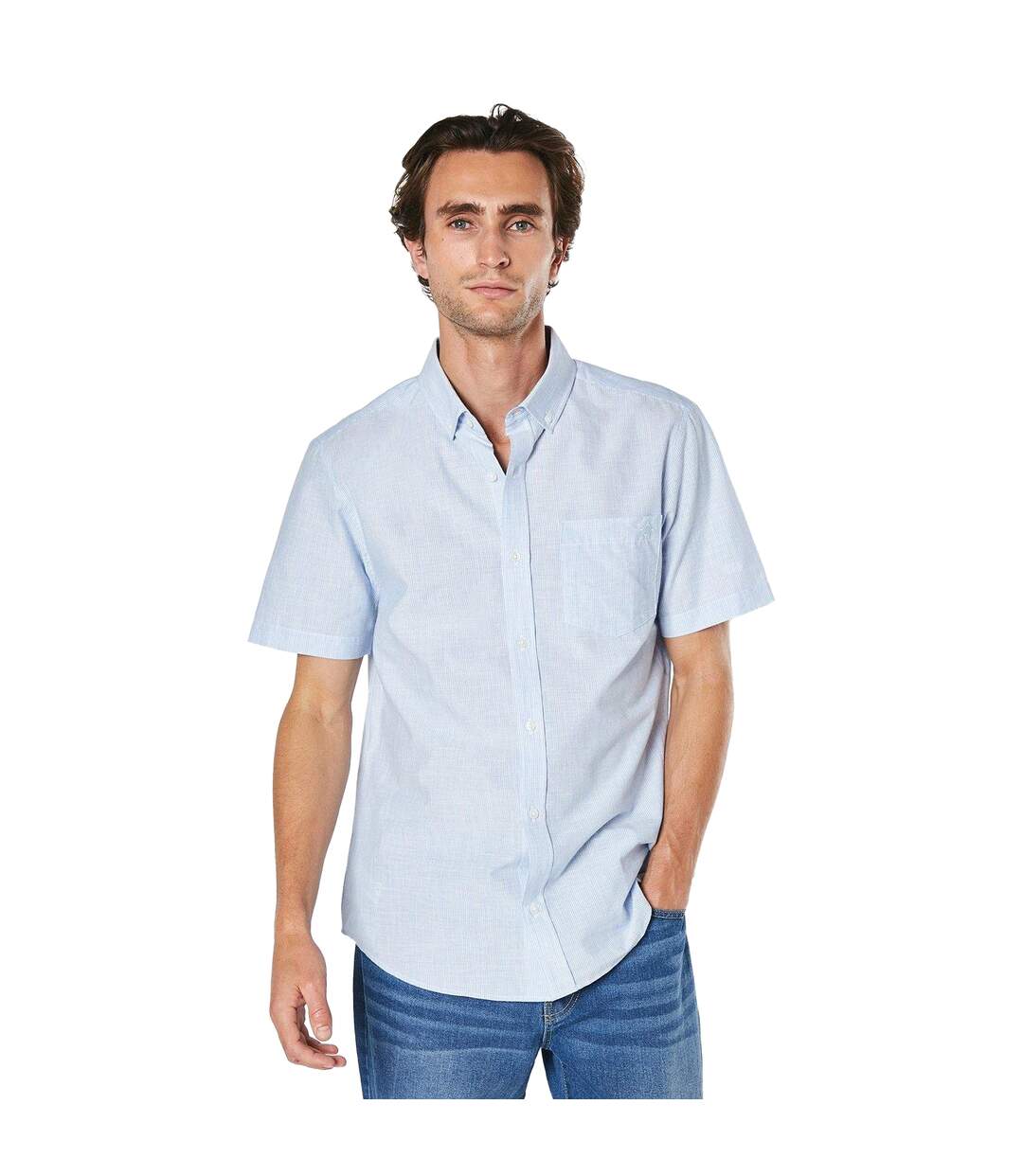 Mens slub poplin short-sleeved shirt light blue Maine