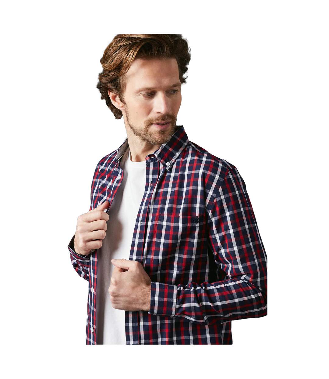 Mens Tattersall Check Long-sleeved Shirt Red Maine-4