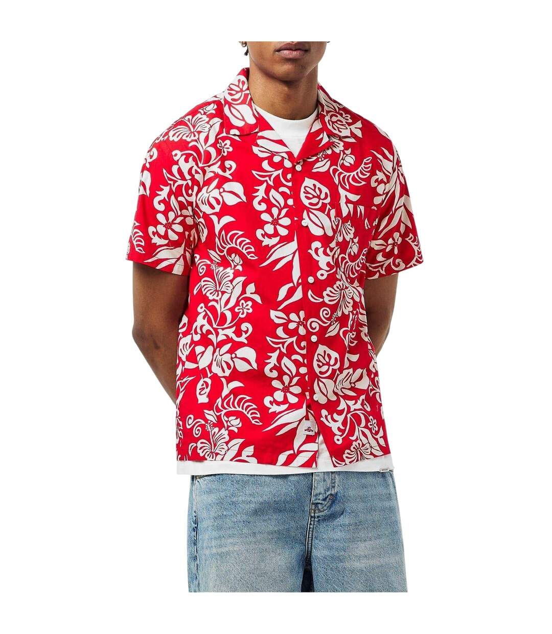 Mens Hawaiian Short-sleeved Shirt Red Print Replay-3