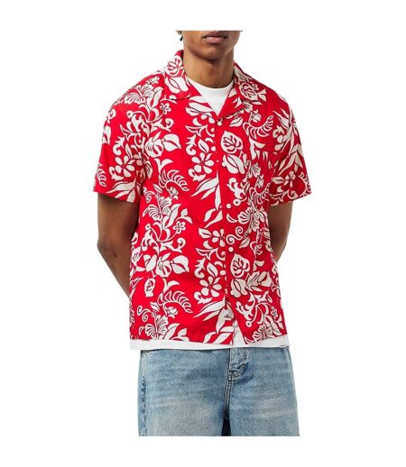 Mens Hawaiian Short-sleeved Shirt Red Print Replay
